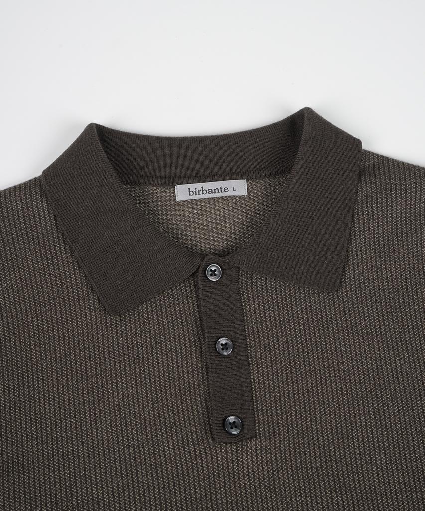BIRBANTE Soft Washable Two-Tone Collared Knit - Brown