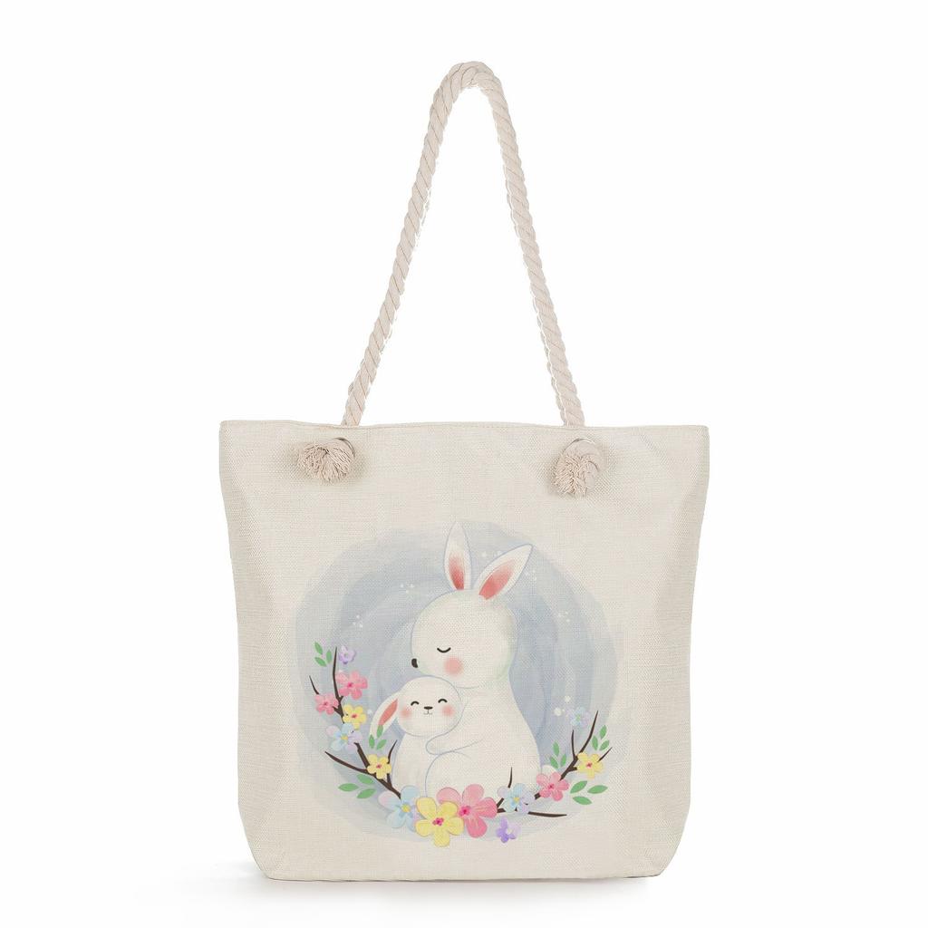 Sac de plage à bandoulière unique en corde épaisse avec imprimé lapin créatif 7247 CLE