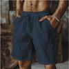 New cotton and linen shorts, drawstring elastic waist straight legs, solid color breathable daily beach five-point casual pants