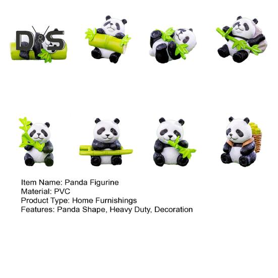8Pcs/Set Bamboo Panda Figurine PVC Sitting Lying Lucky Panda Statue Sculpture Mini Animal Model Home Office Desktop Decoration Ornament