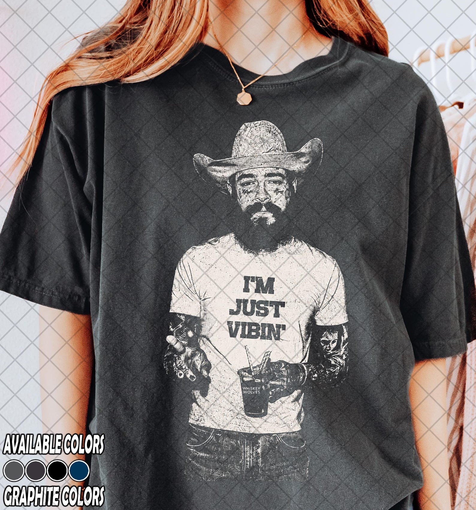 Retro 90 s Comfort Colors Post Malone Music Western, Posty Im Just Vibin Tee T-Shirt, Gift For Man & Woman T-Shirt 2XL