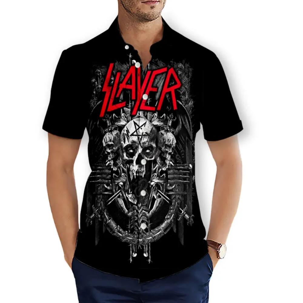 CAVVING Stampa 3D BAND SLAYER Camicie Casual alla Moda da Uomo/Donna Maniche Corte Ampie Traspiranti T01