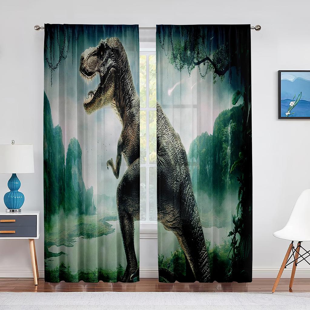 Dinosaur Jurassic Animals Ancient Jungle Sheer Curtain for Living Room Kitchen Voile for Window Blinds Bedroom Tulle Curtains