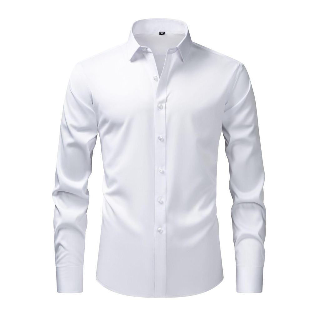Men's European Style Non-Iron Solid Color Stretch Long Sleeve Business Shirt