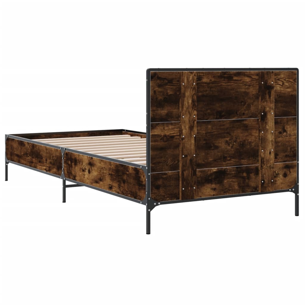 Bed Frame Smoked Oak 90 x 200 cm Wood Based Material and Metal