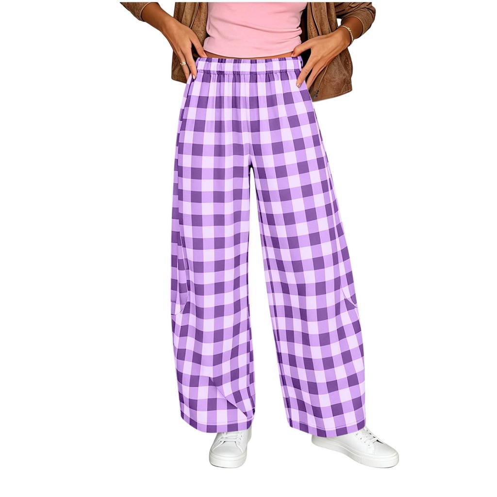 Damen Lässige Karottenhose mit weitem Bein Locker geschnittene Hose mit Taschen Elastischer Bund Bequeme Alltagskleidung