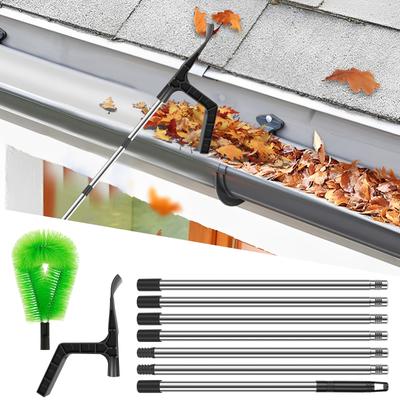 2 In 1 Gutter Cleaning Tools 2.8M Telescopic Gutter Cleaner With 7 Section Pole Reliable Gutter Cleaner Tool For Cleaning Leaves
