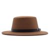 European and American new flat-brimmed flat-top hat woolen top hat women's fashion black belt jazz hat Panama hat