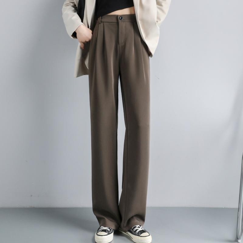 

Модные новые однотонные прямые повседневные широкие брюки женские элегантные облегающие брюки с высокой талией женские карманы простые офисные женские брюки 25896 2XL кофейный
