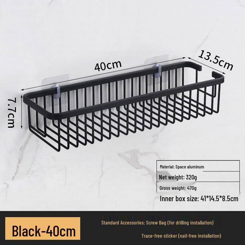 Punch-Free Wall-Mounted Black Bathroom Storage Shelf for Cosmetics