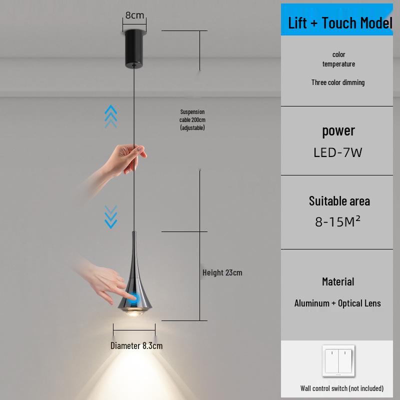 Minimalist Italian-Style Adjustable Pendant Light for Bedroom, Entryway, or Dining Room.