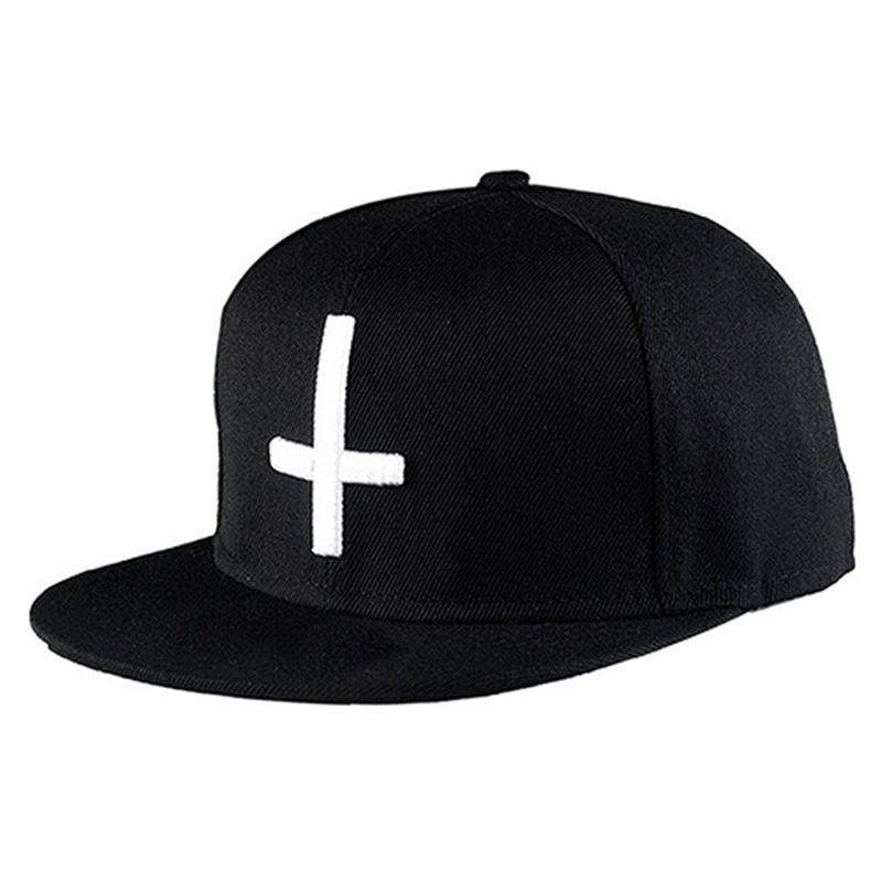 Unisex Black Inverted Cross Embroidered Snapback Hat Paisley Print Adjustable Hip Hop Baseball Cap for Men Women Streetwear