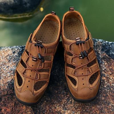 Nieuwe Bruine Heren Sport Sandalen Comfortabele Leren Sandalen Voor Heren Antislip Buiten Strand Schoenen Hol Ademend Wandelsneakers Man
