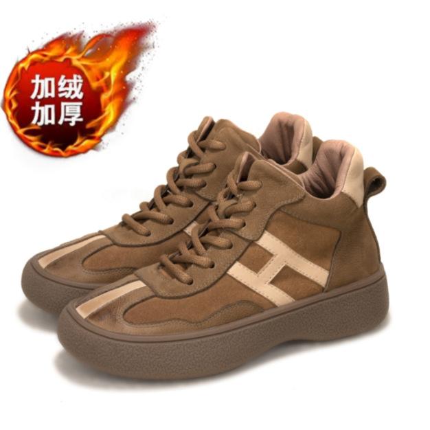 

Leather casual shoes for women s new high-top board shoes, velvet warm short boots, German training shoes for women 41