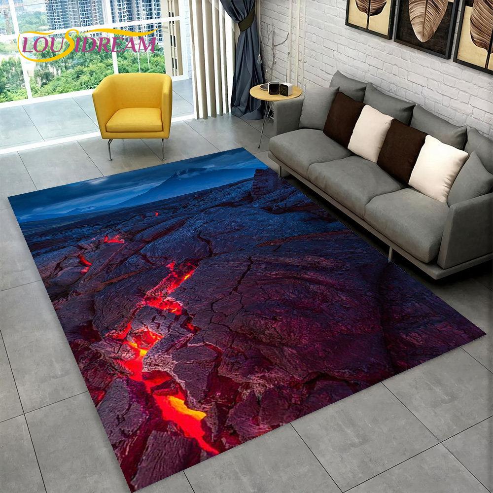 3D Volcano Lava Magma Area Rug Large,Carpet Rug for Living Room Bedroom Sofa Doormat Decoration,Kid Play Non-slip Floor Mat Gift