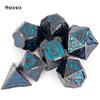 7 Pcs Blue Silver Double Swords Metal Dice Solid Polyhedral Dice Set Suitable for Role-Playing RPG   Pathfinder Board Game