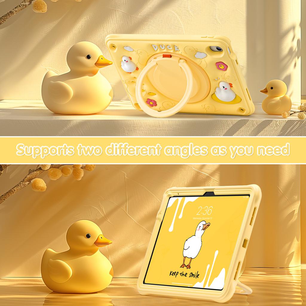 For iPad (2025)/10.9 (2022) Case Cartoon Duck Kickstand PC+Silicone+TPU Tablet Cover