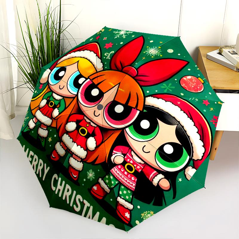 1PC The Powerpuff Girls Umbrella Portable Folding Umbrella Iron Frame Hole Bone Structure Outdoor Home Umbrella A7