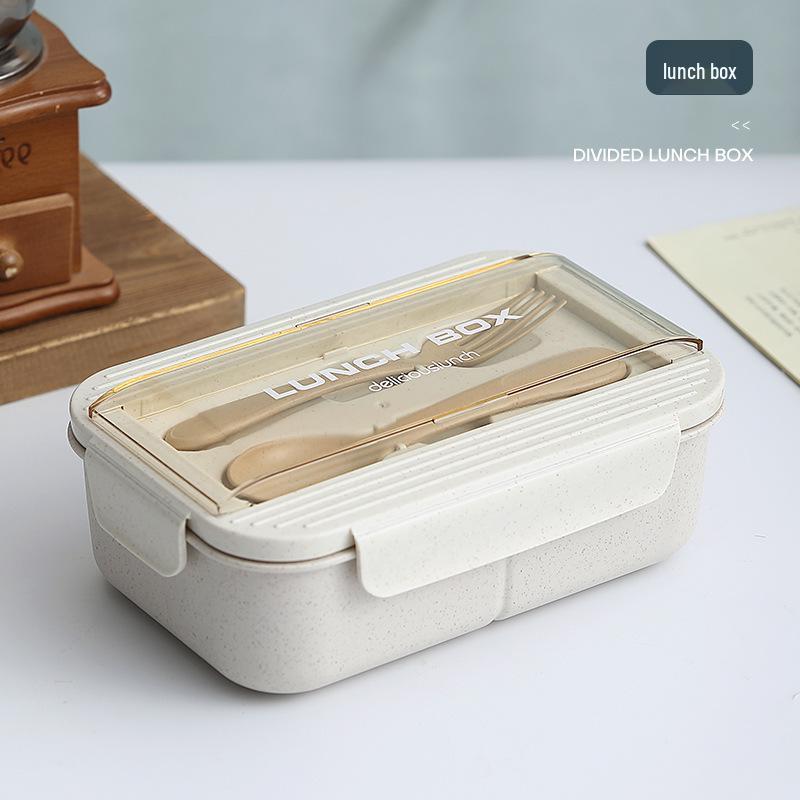 Microwavable Japanese-Style Wheat Straw Lunch Box Set with Compartments for Students and Office Workers