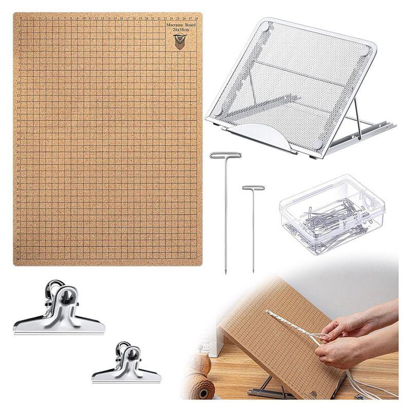

ABUL-104Pcs Lace Board And Metal Adjustable Stand With T Pin Clip Macrame Supplies Reversible Mesh Macrame Projects