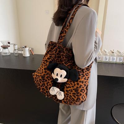 Niche Design Leopard Print Casual Fashion Bag Women's New Mickey Doll Tote Bag Large Capacity Lightweight Shopping Bag