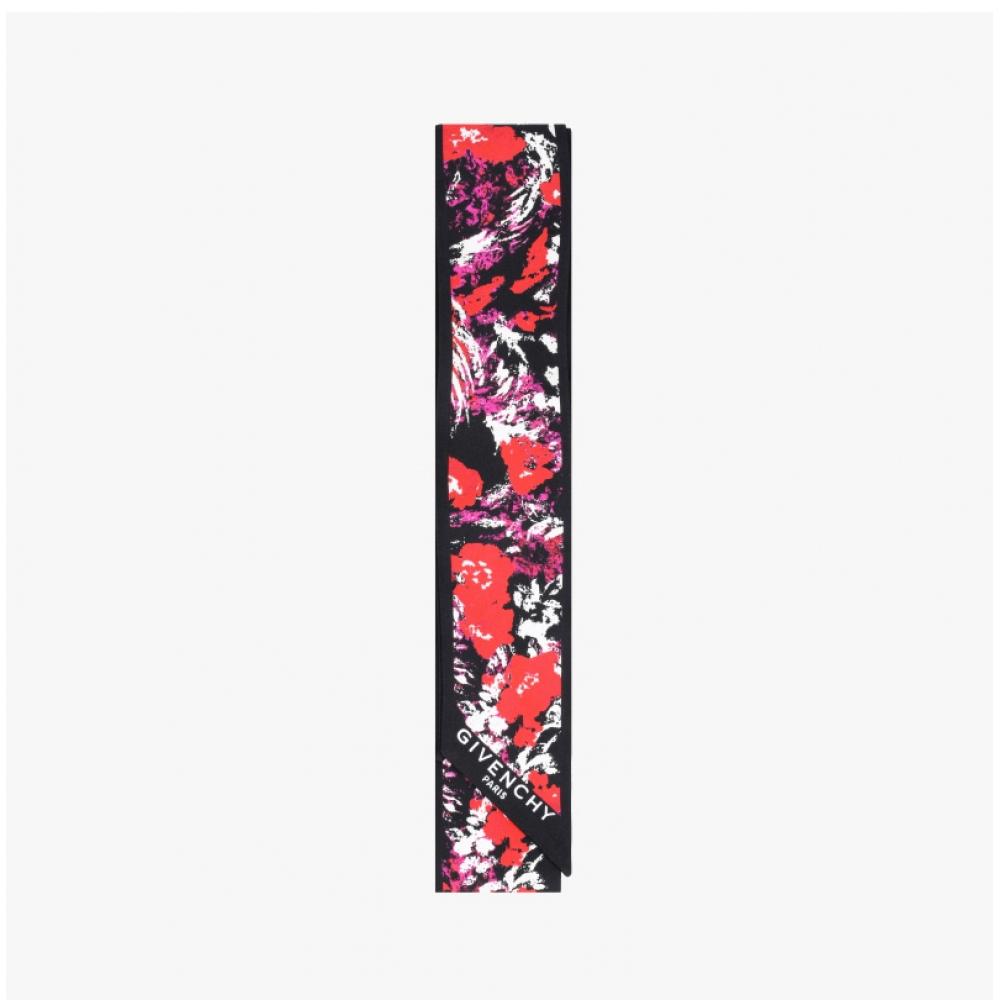 Givenchy Floral Print Skinny Twill Silk Scarf Bg00nzg002