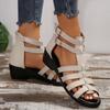 Sandali estivi da donna con plateau e zeppa, punta tonda, sandali aperti, scarpe da spiaggia da donna con cinturino con fibbia, sandali beige da donna