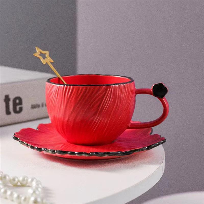 

Японская ретро текстурированная керамическая кофейная чашка и блюдце в форме лепестка, модные и простые, для дома, чашка и блюдце для послеобеденного чая 450m l