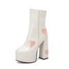 Damen Plateau Stiefel mit hohen Absätzen Chunky Herzmuster Stiefeletten Mode Vintage Wasserdicht Bequem Moderner Stil Kurze Stiefel