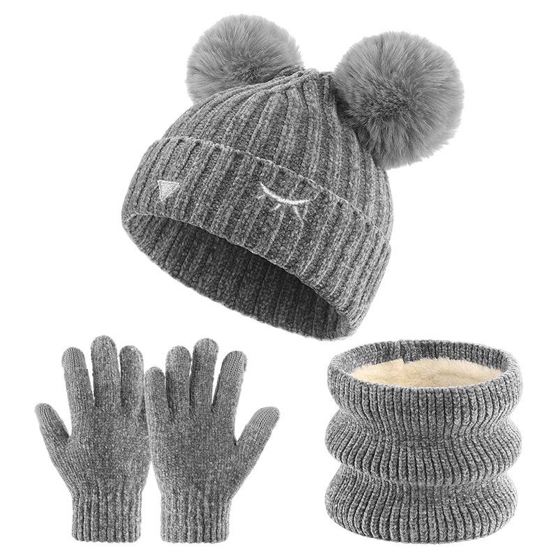 European and American Children's Hat Scarf Gloves Three Piece Autumn and Winter Style Big Children's Warm Hat Three Piece