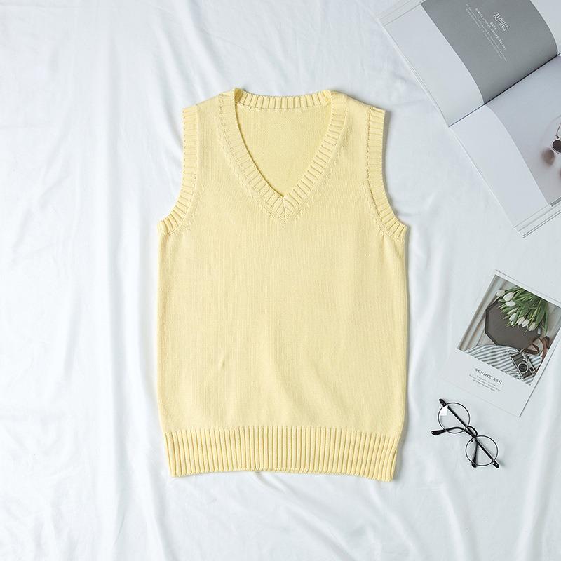 Autumn Winter V-neck Women Pullover Knitted Sweater Vest Solid Color Fashion Loose Casual Sleeveless Simple Office Tops Elegant Women Clothing