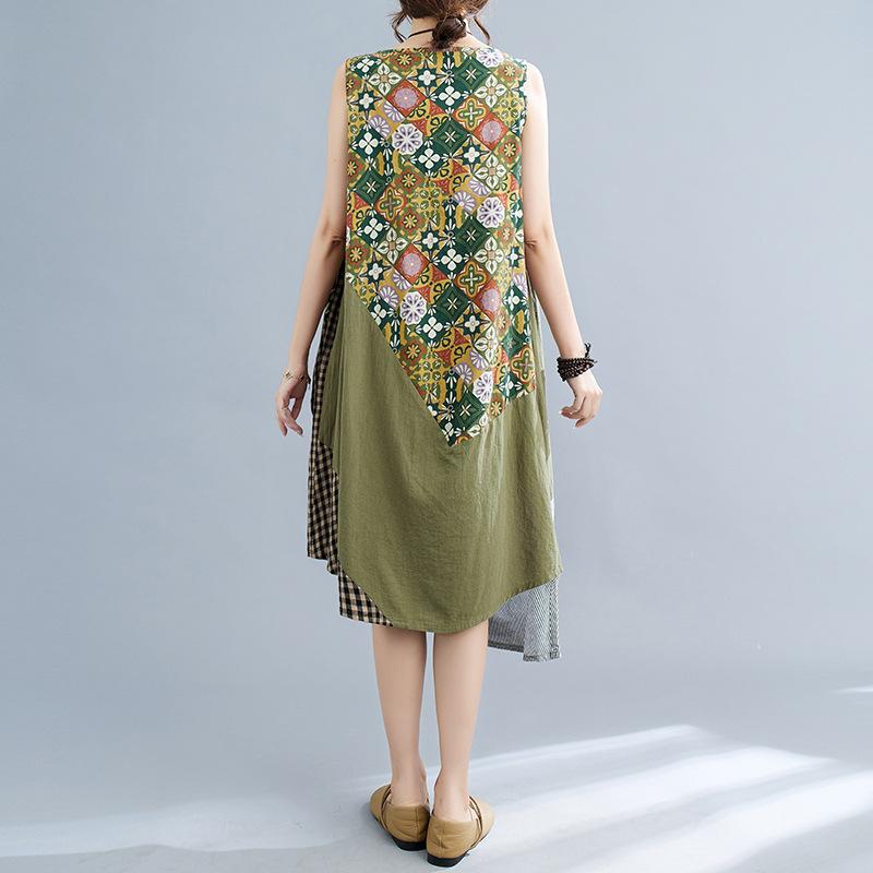 Women's Art Style Splicing Halter Vest Dress In The Long Irregular Swing Dress
