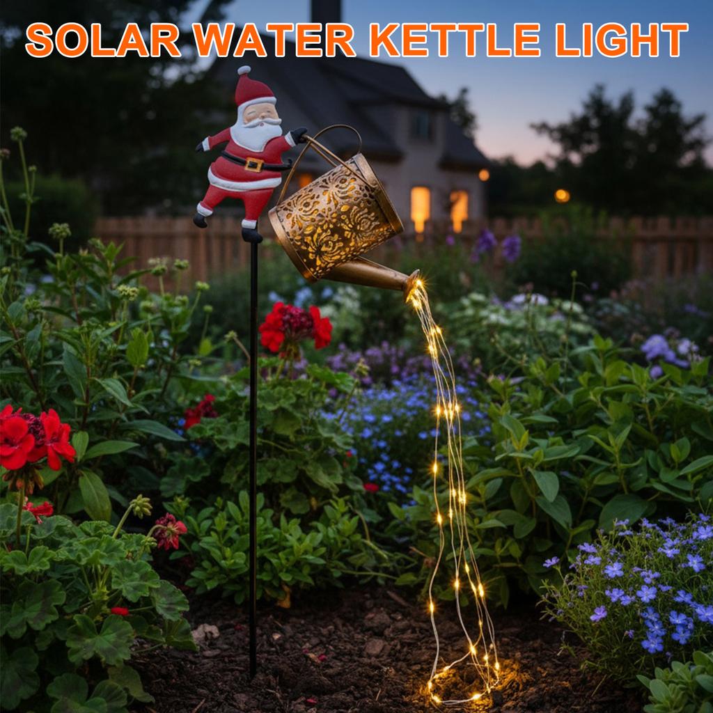 Solar Santa Claus Watering Can with LED Light Garden Lawn Christmas Lights for Outside Patio Yard Christmas Gardening Gifts
