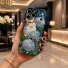 Orange Cat Blue Hydrangea Wavy Edge Phone Case For iPhone 16 15 14 Pro Max 13 12 11 Mini XR XS SE 2020 7 8 Plus Air Cover