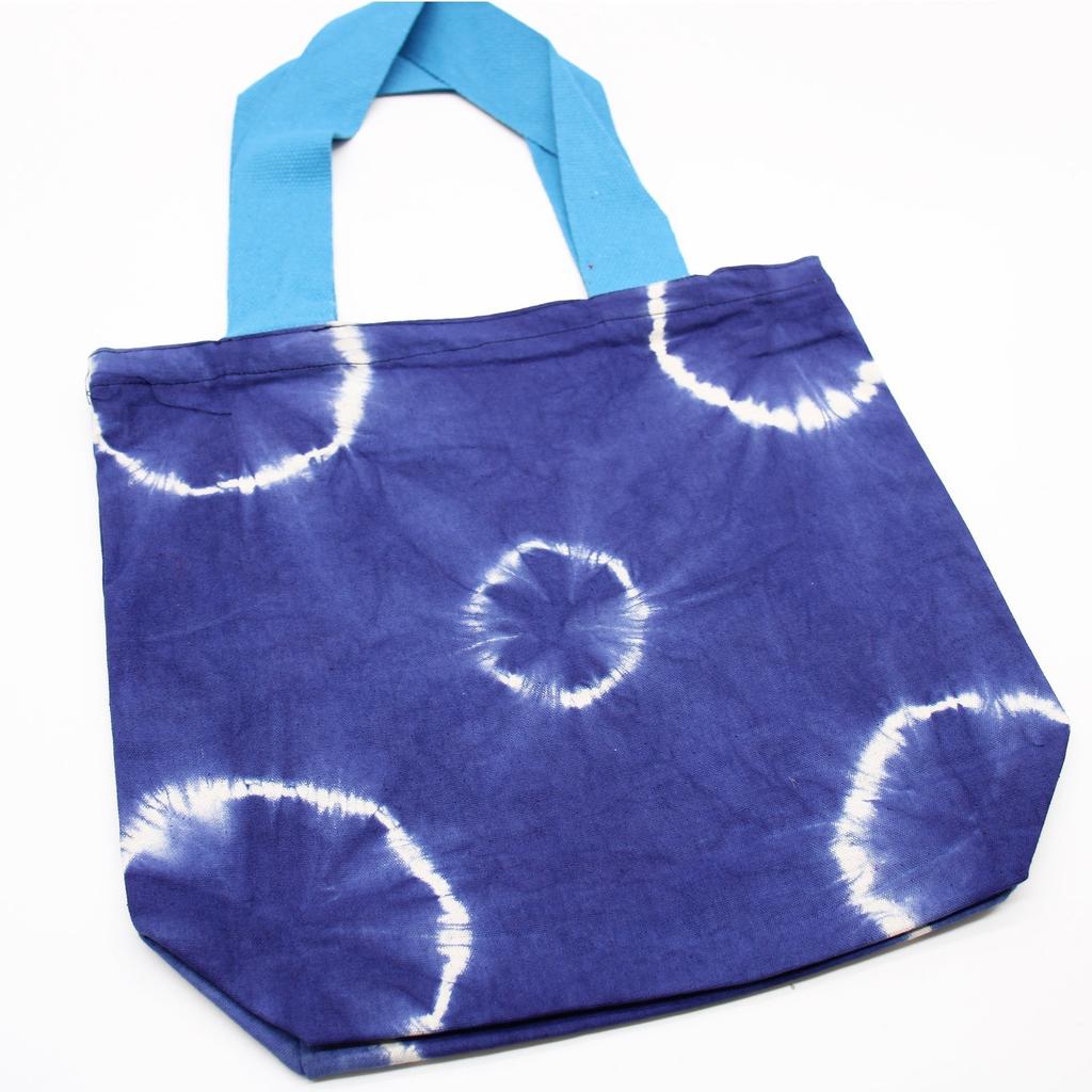 Tie-Dye Cotton Tote Bag Blue Rings 38x42x12cm