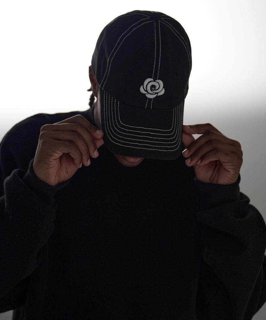 ATTENTIONROW Flower Logo Embroidered Stitch Ball Cap (Black)