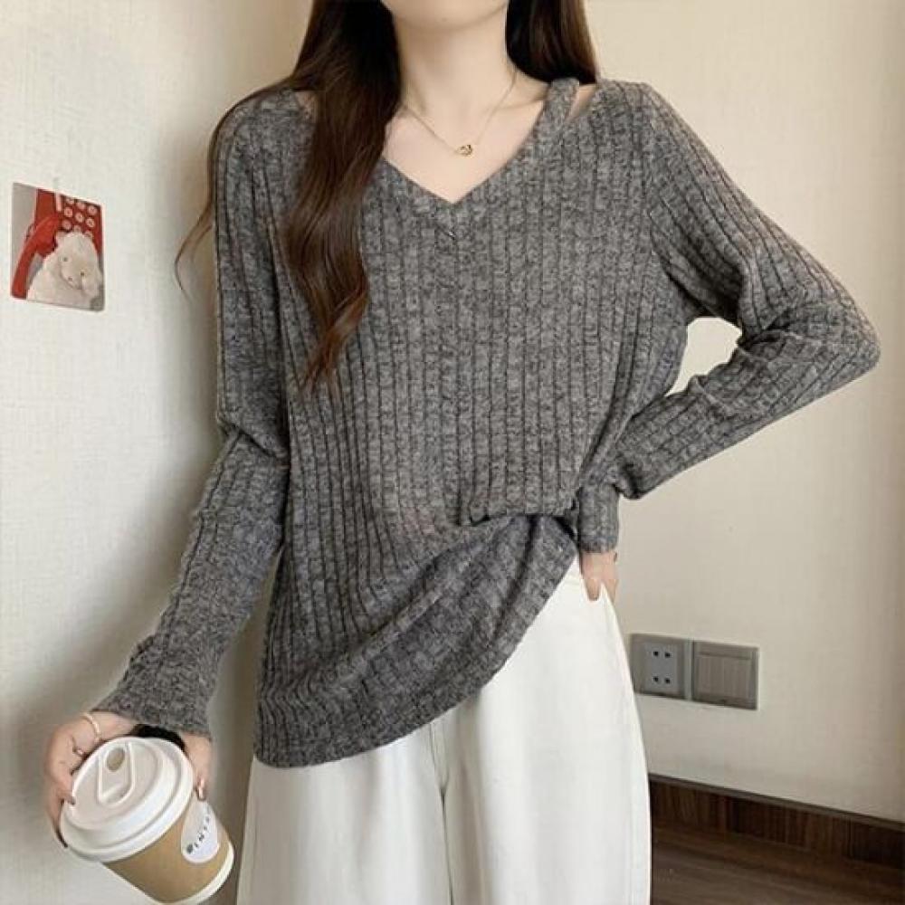 NaVaVa Women Loose Fit Rib V Neck Knit Long sleeVe Nk3209