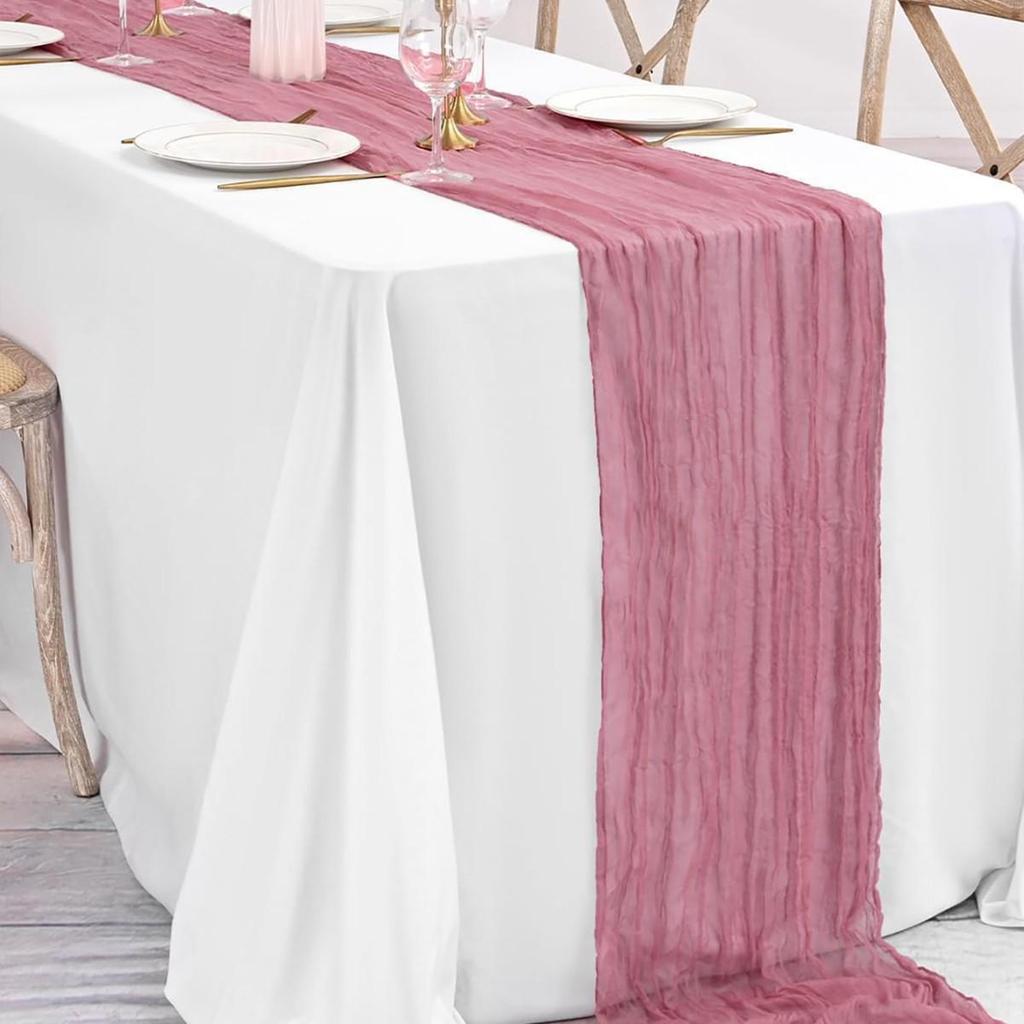 Bohemian Crinkled Cheesecloth Table Runner - Bali Yarn Style for Weddings and Parties