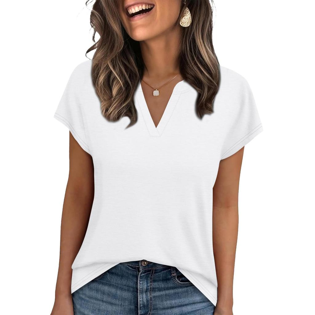 Women's Fashion V-Neck Loose-Fit Short-Sleeve T-Shirt Casual Top