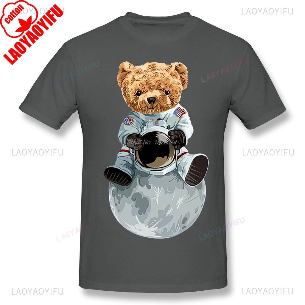 Astronaut Planet Teddy Bear Graphic T Shirts Casual Cotton Tshirt Hip Hop Tees Summer Unisex Tops Unisexs Clothing Ropa Hombre