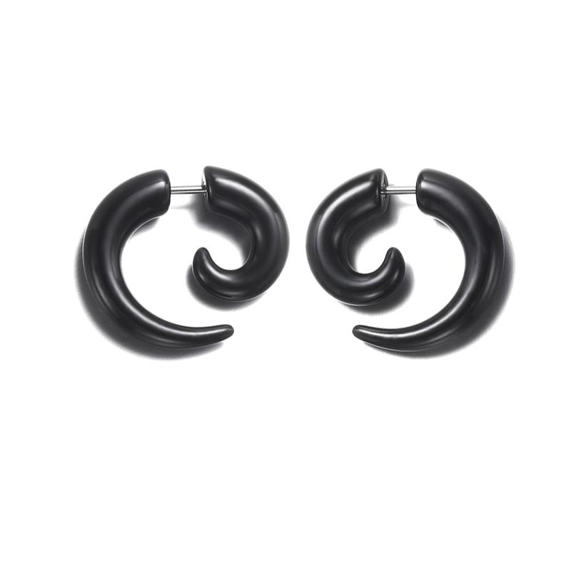 Fashion Black Horn Earrings For Women Hip-hop Acrylic Ear Stud Stainless Steel Anti-Allergies Earrings Gothic Spiral Ear