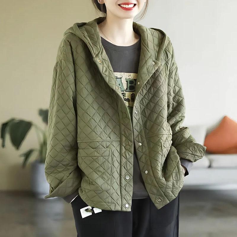 

Женская свободная теплая куртка с капюшоном больших размеров, свободный теплый топ с большими карманами в ромбовидную клетку 3XL