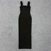 Elegante Vestido de Noite Bandage Quadrado com Alças Finas e Contas