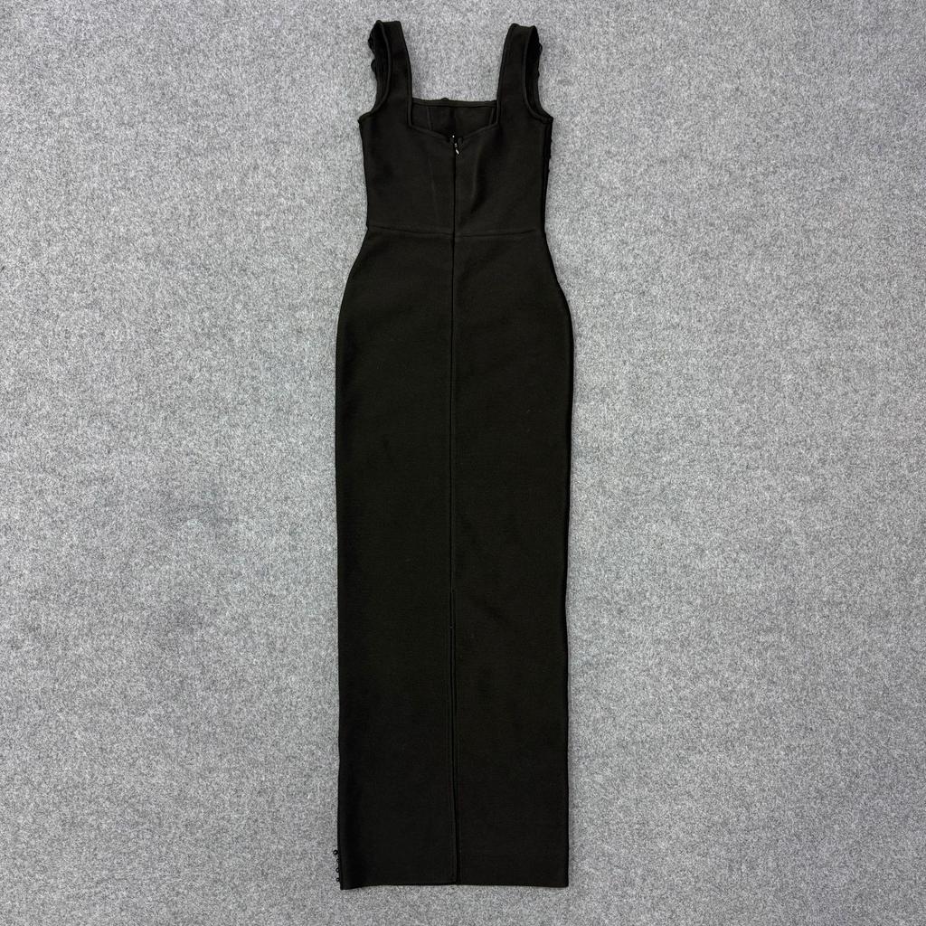 Elegante Vestido de Noite Bandage Quadrado com Alças Finas e Contas