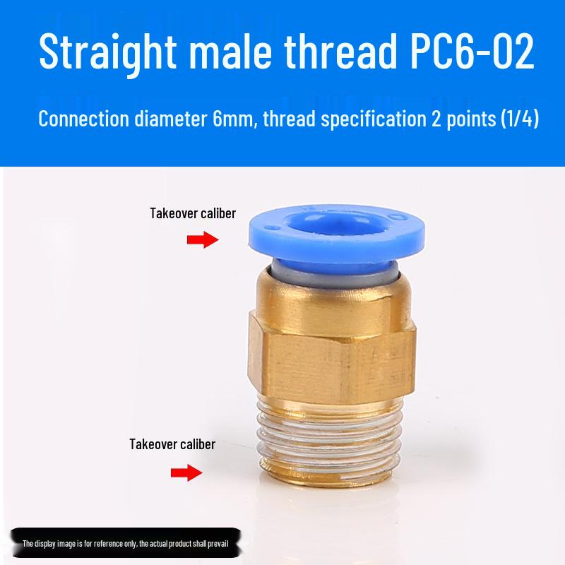 Luftröhre Pneumatischer Schnellverbinder PC8-02, Kupfer Außengewinde, Gerader Schnellsteckverbinder PC10-03/12-04.