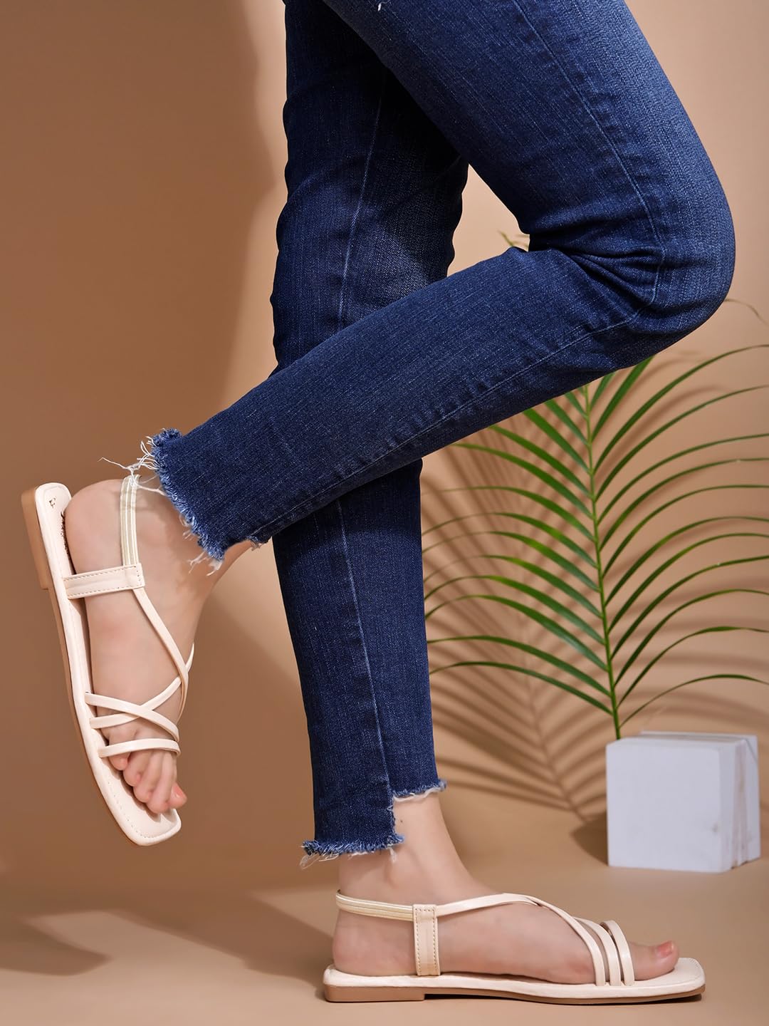 Shoetopia Casual Cream Flat Sandals For Women & Girls /Eu40 7 UK