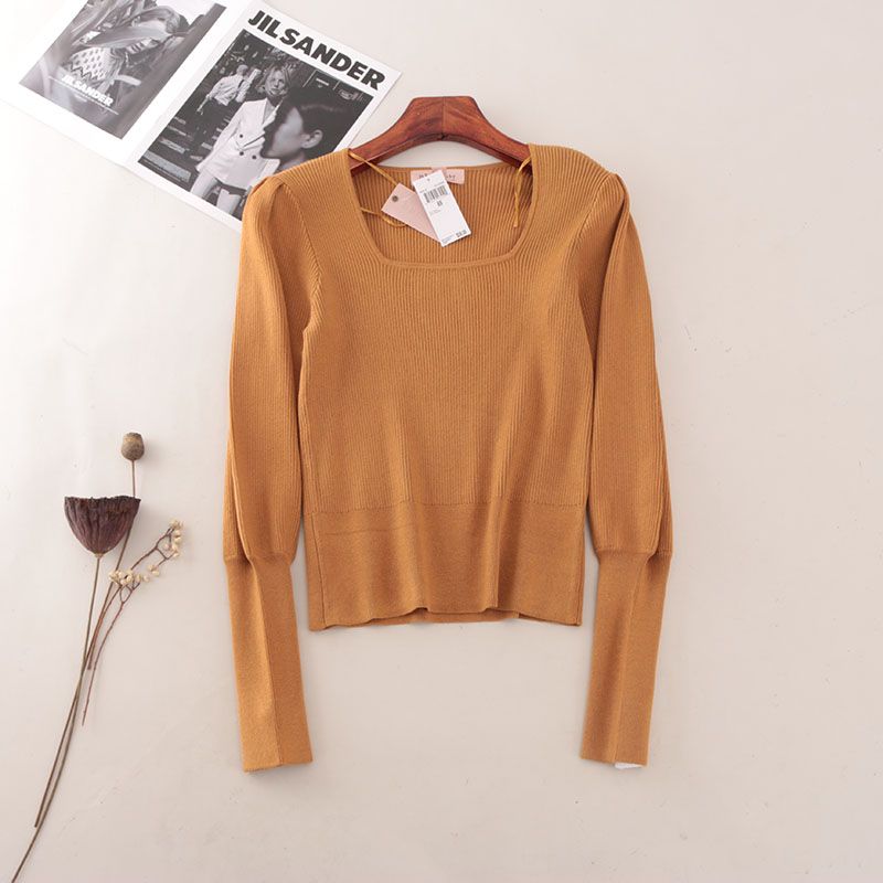 T's American Single Square Collar Lantern Sleeve Pullover Knitwear Export Silm Slim Looking French Base Shirt
