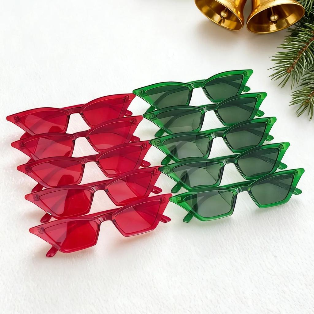 10pcs Women's Red and Green Cat Eye Small Frame Glasses Combination Y2k Christmas Glasses Party Essential Accessories