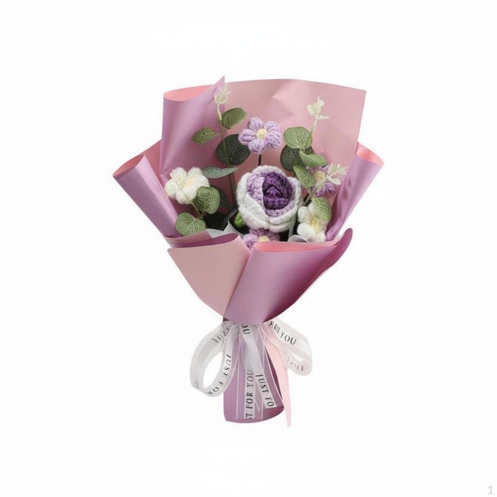 Crochet Flower Bouquet Knitted Yarn Flowers Never Wilts Handmade for Bride, Girlfriend,