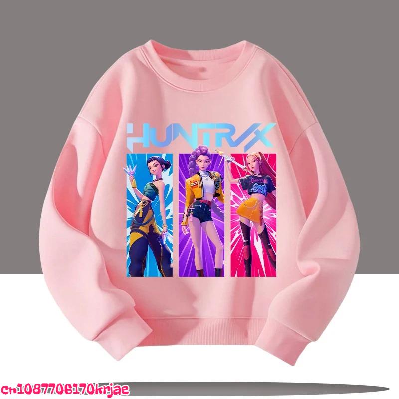 2026 Wiosna i Jesień K-pop Łowcy Demonów Nowa Dziecięca Koszulka Sportowa z Okrągłym Dekoltem i Nadrukiem Kreskówkowym - 3-12 Lat Urocza Dziewczęca Codzienna Góra